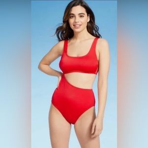 Kona Sol Side Cut Out One Piece Red Swimsuit NWOT Size Small